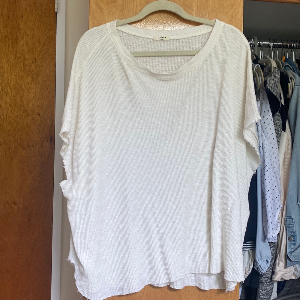 White waffle short sleeve shirt with an oversized/loose fit